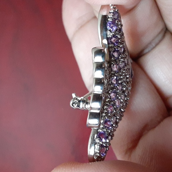 CLOSEOUT, 925 Genuine Amethyst and Blue Topaz with Enamel. BROOCH. FIRM. - Picture 6 of 11